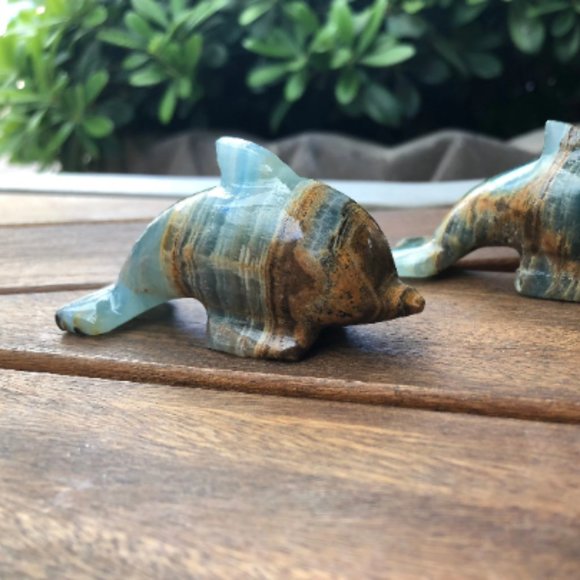 Argentinian Blue Calcite Dolphin Carving, Hand Carved Dolphin, Ocean Decor - Picture 2 of 6